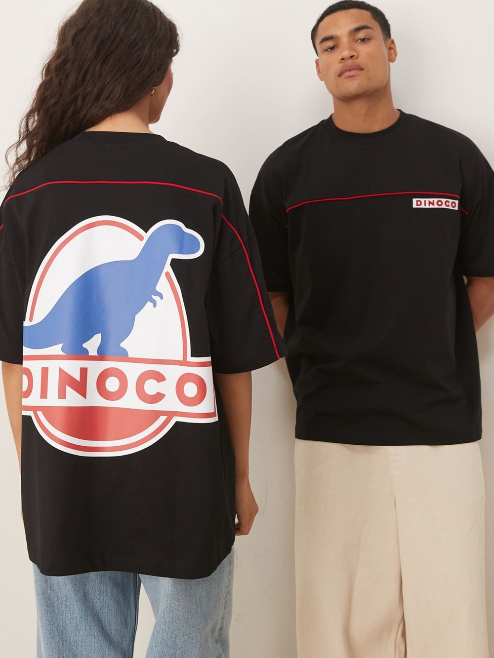 ASOS Black Short Sleeve T-Shirt with Blue & Red Dinoco Graphic - Unisex Size L